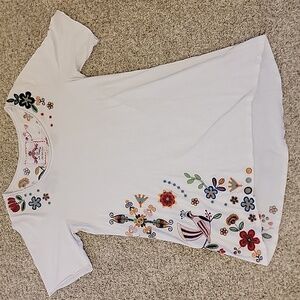 Johnny Was bird and floral print High Low‎ tunic Top Size Large